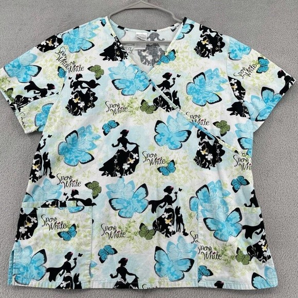 Disney Tops - Disney Snow White Women's Scrub Top - Blue and Black XL